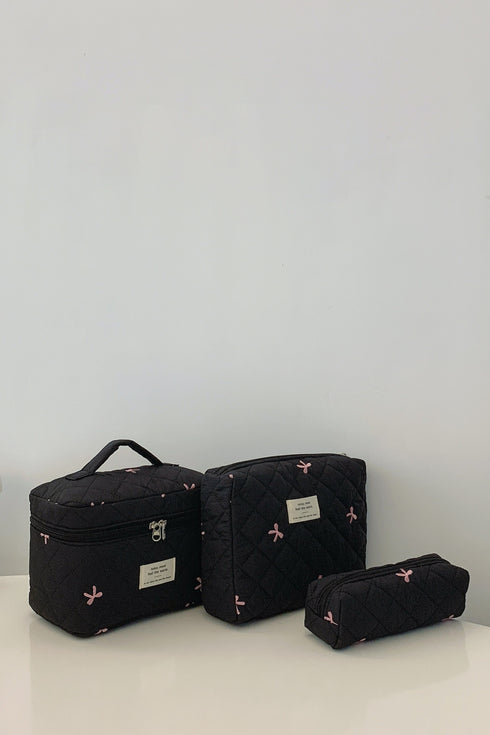 3 Piece Bow Quilted Cloth Storage Bag Set - Odaingerous